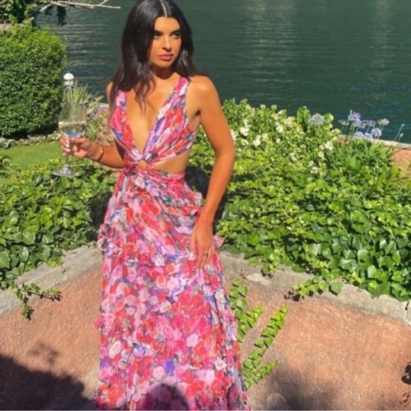 Mac Duggal 68076  Womens Ruffle Cut Out Sleeveless Floral Gown Dress - Picture 2 of 15